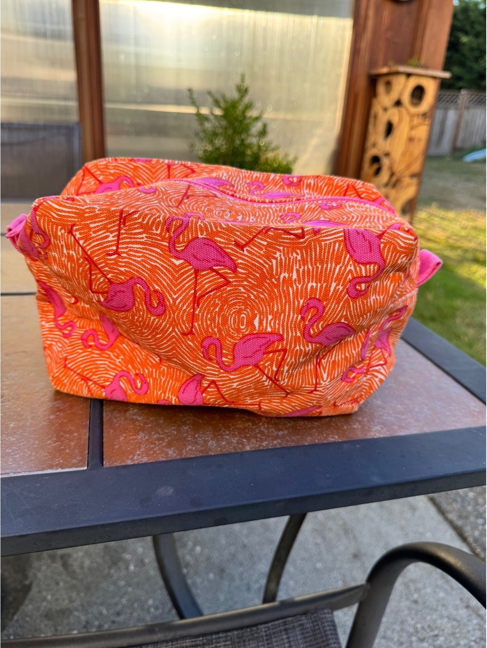 Bright Orange and Pink Flamingo Print Cosmetic Bag with Zipper